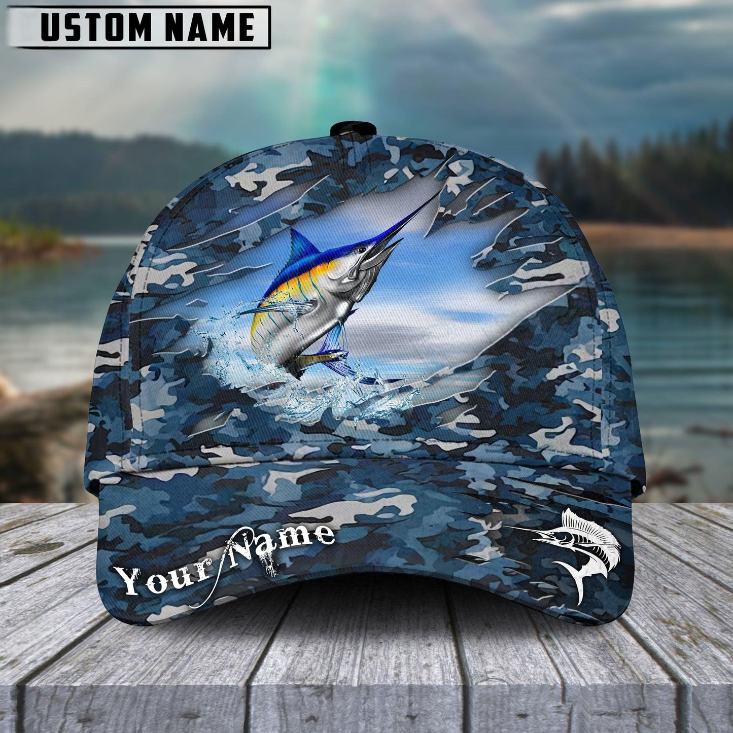 Blue Marlin Camouflage Personalized Cap