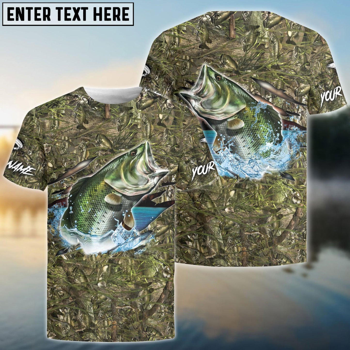 Bass Fish  Camouflage Fishing Custom Name Shirts