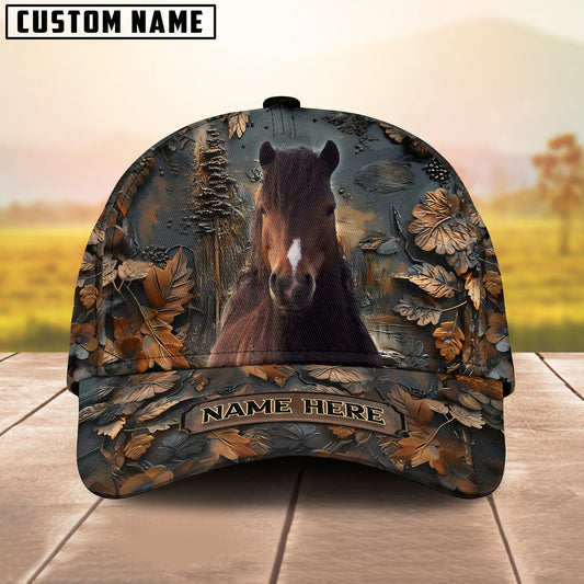 Custom Horse Cap – Personalized Name Brown Horse Camo Hat for Horse Lovers - Hackney