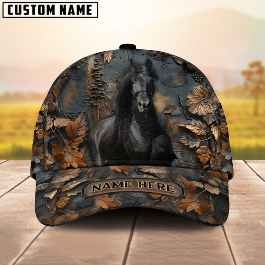 Custom Horse Cap – Personalized Name Brown Horse Camo Hat for Horse Lovers -Friesian
