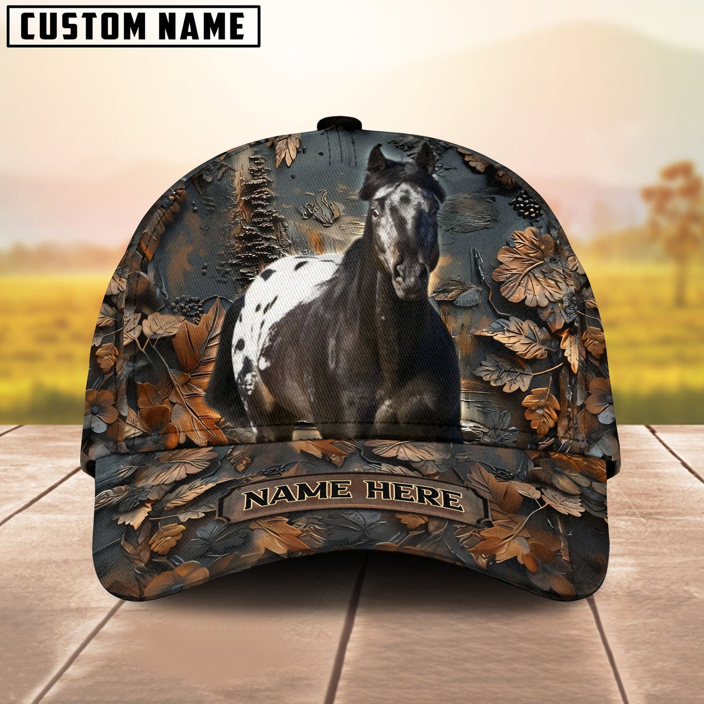 Custom Horse Cap – Personalized Name Brown Horse Camo Hat for Horse Lovers - Appaloosa