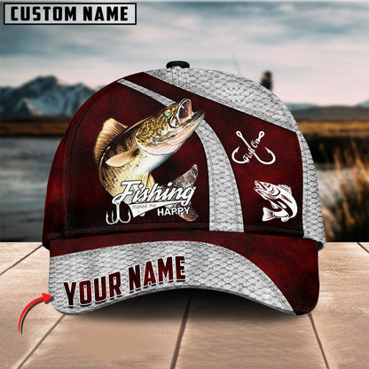 Custom Name Walleye Fishing Red Cap