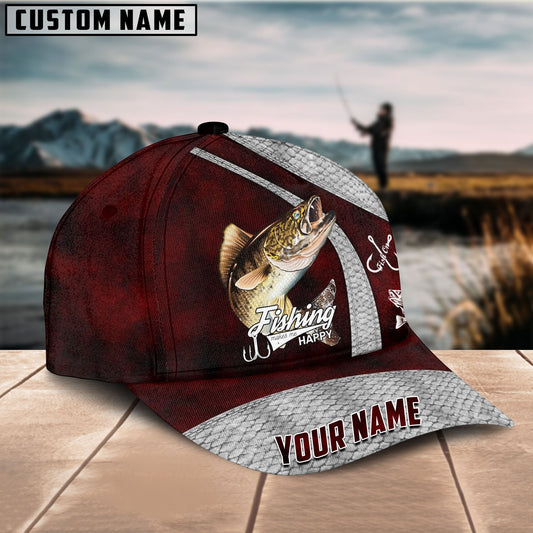 Custom Name Walleye Fishing Red Cap