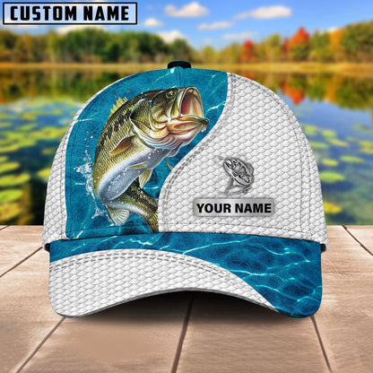 Custom Name Bass Fishing Blue Water Cap