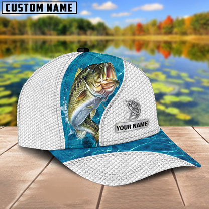 Custom Name Bass Fishing Blue Water Cap