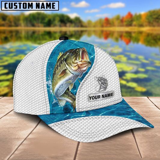 Custom Name Bass Fishing Blue Water Cap