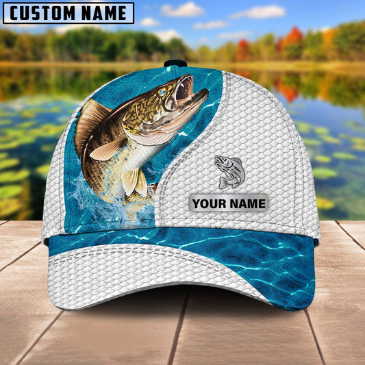 Custom Name Walleye Fishing Blue Water Cap