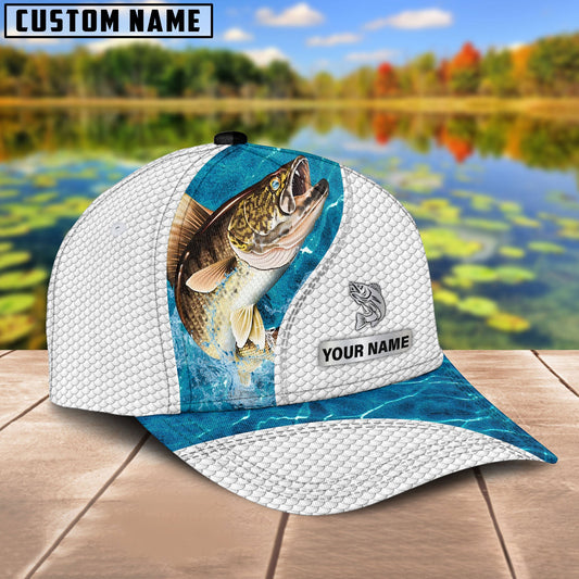 Custom Name Walleye Fishing Blue Water Cap