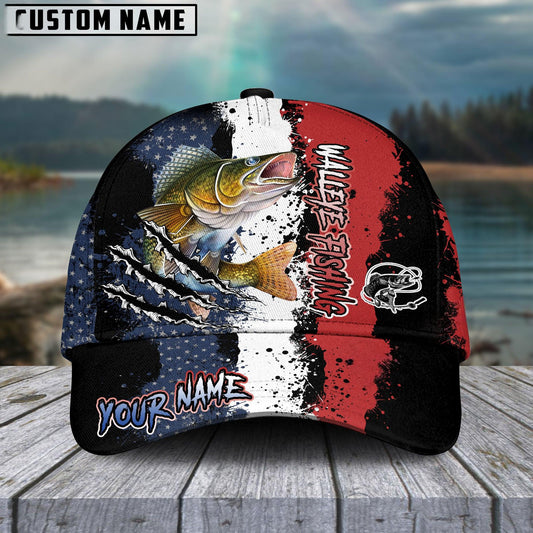 Walleye Fishing Paint Scratch American Flag scratch Sport Personalized Cap