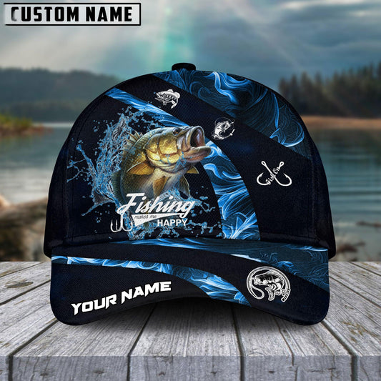 Bass Fishing Blue Smoke Personalized Cap