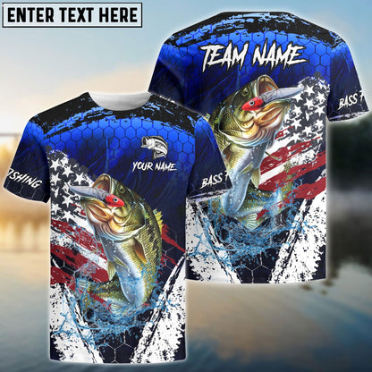 Bass Fishing Dark Blue Scratch American Flag scratch Sport Custom Name & Team Name 3D Shirts