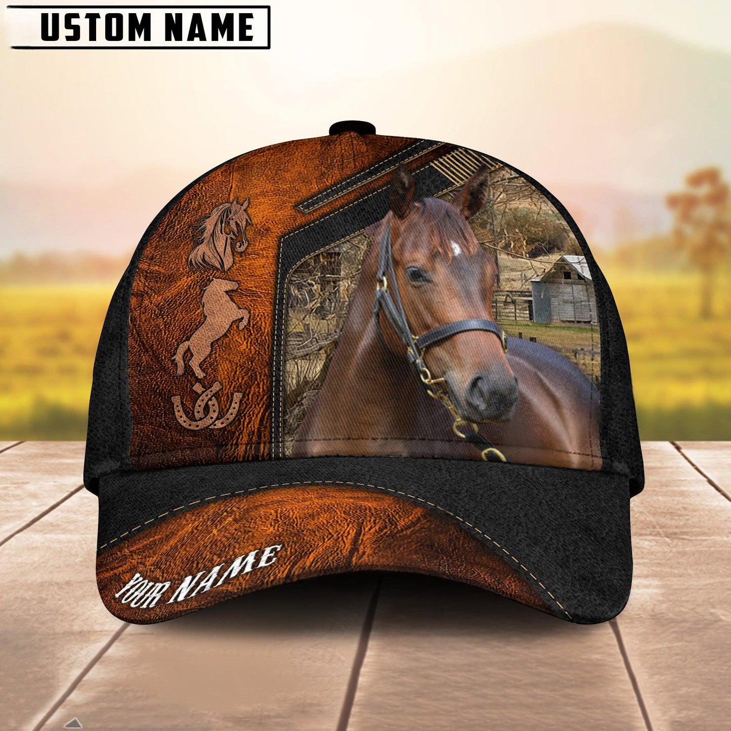 Morgan Dark Brown Leather Pattern Personalized Name Cap