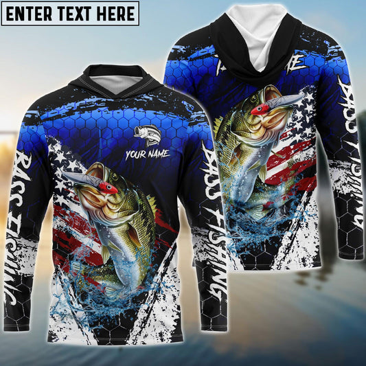 Bass Fishing Dark Blue Scratch American Flag scratch Sport Custom Name & Team Name 3D Shirts