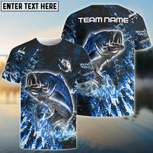Bass Fishing Dark Grunge Blue Custom Name & Team Name 3D Shirts