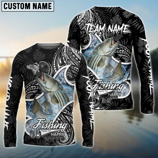 Striped Bass Fishing Black White Maori Custom Name & Team Name 3D Shirts