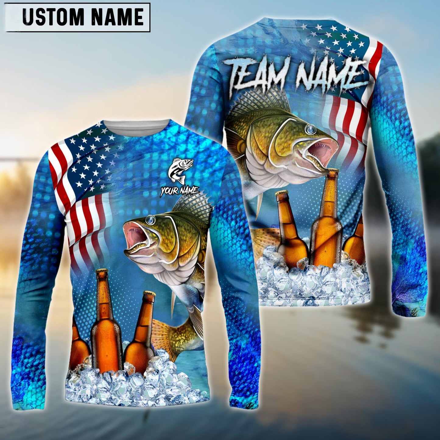 Walleye Fishing Beer USA Flag Custom Name & Team Name Shirts