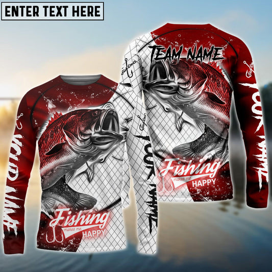 Bass Fishing Dark  Red Skin Sport Custom  Name & Team Name 3D Shirts