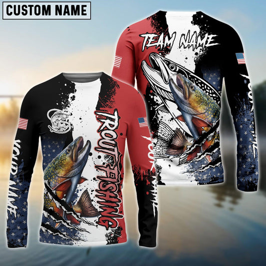 Trout Fishing Paint Scratch American Flag scratch Sport Custom Name & Team Name 3D Shirts