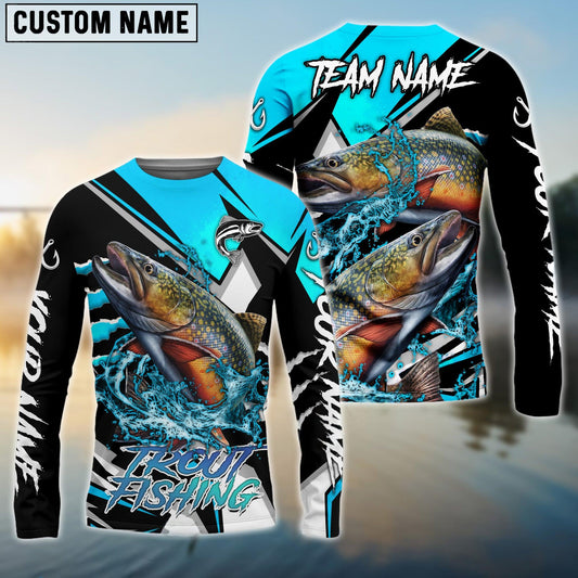 Trout Fishing Black Blue Scratch Sport Custom Name & Team Name 3D Shirts