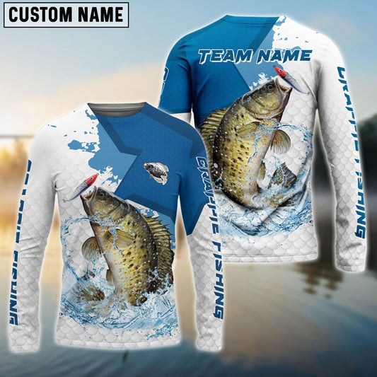 Crappie Fishing White Fin Blue Paint Sport Custom Name & Team Name 3D Shirts