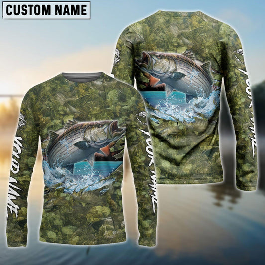 Stripe Bass Fishing Camouflage Custom Name Shirts