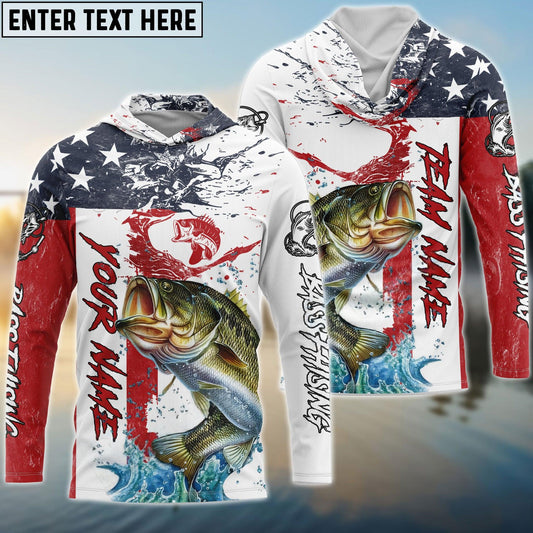 Bass Fishing  American Flag Red Blue  Seawave Custom Name & Team Name 3D Shirts