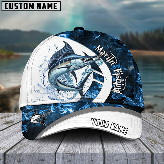 Marlin Fishing Blue Flame Sport Custom Name Cap