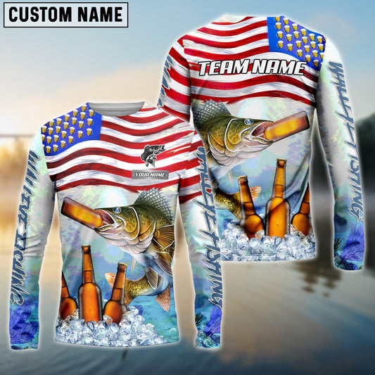 Trout Fishing American Flag Beer Custom Name & Team Name 3D Shirts