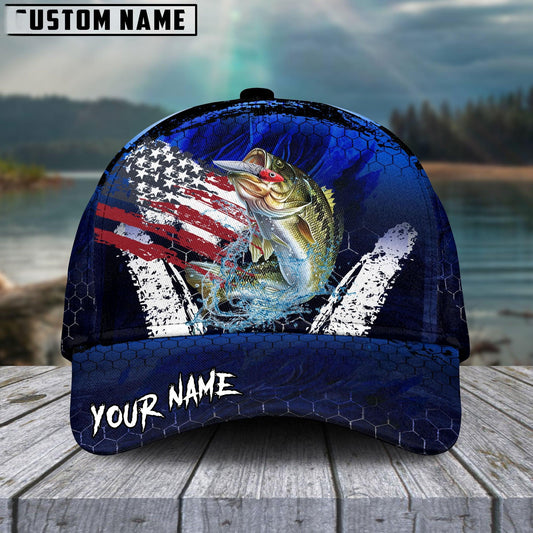 Bass Fishing Dark Blue Scratch American Flag scratch Sport Personalized Cap